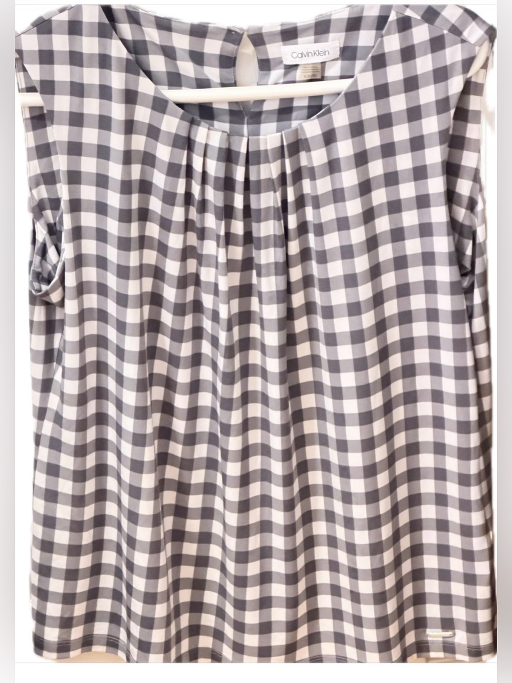 Calvin Klein Gray and White Striped Knit Top with Logo. Size XL